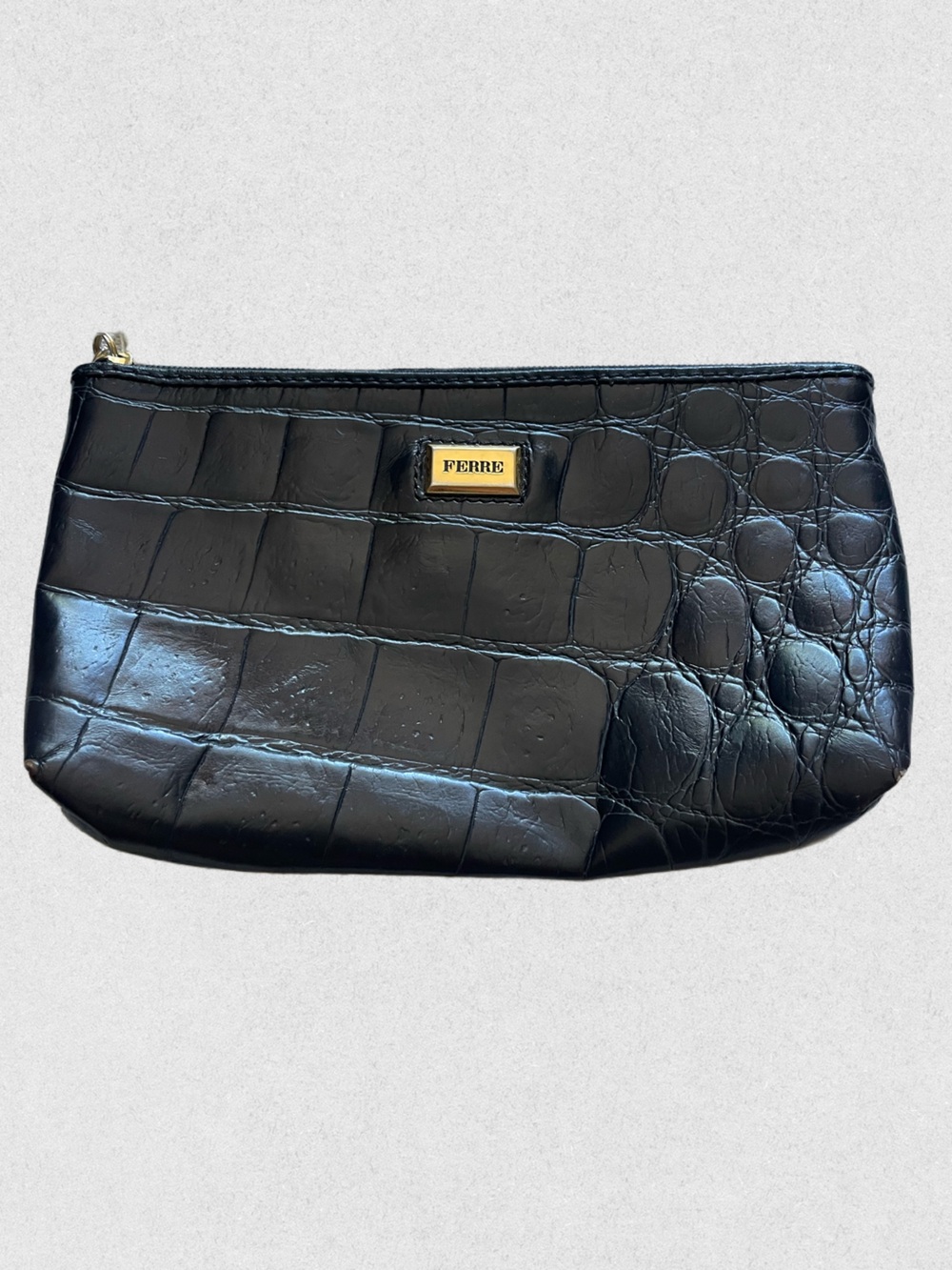 Gianfranco Ferre Black Exterior with Red Lined Zip Pouch